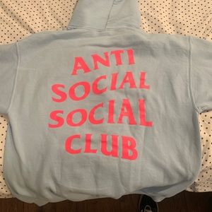 Anti social social club hoodie light blue pink